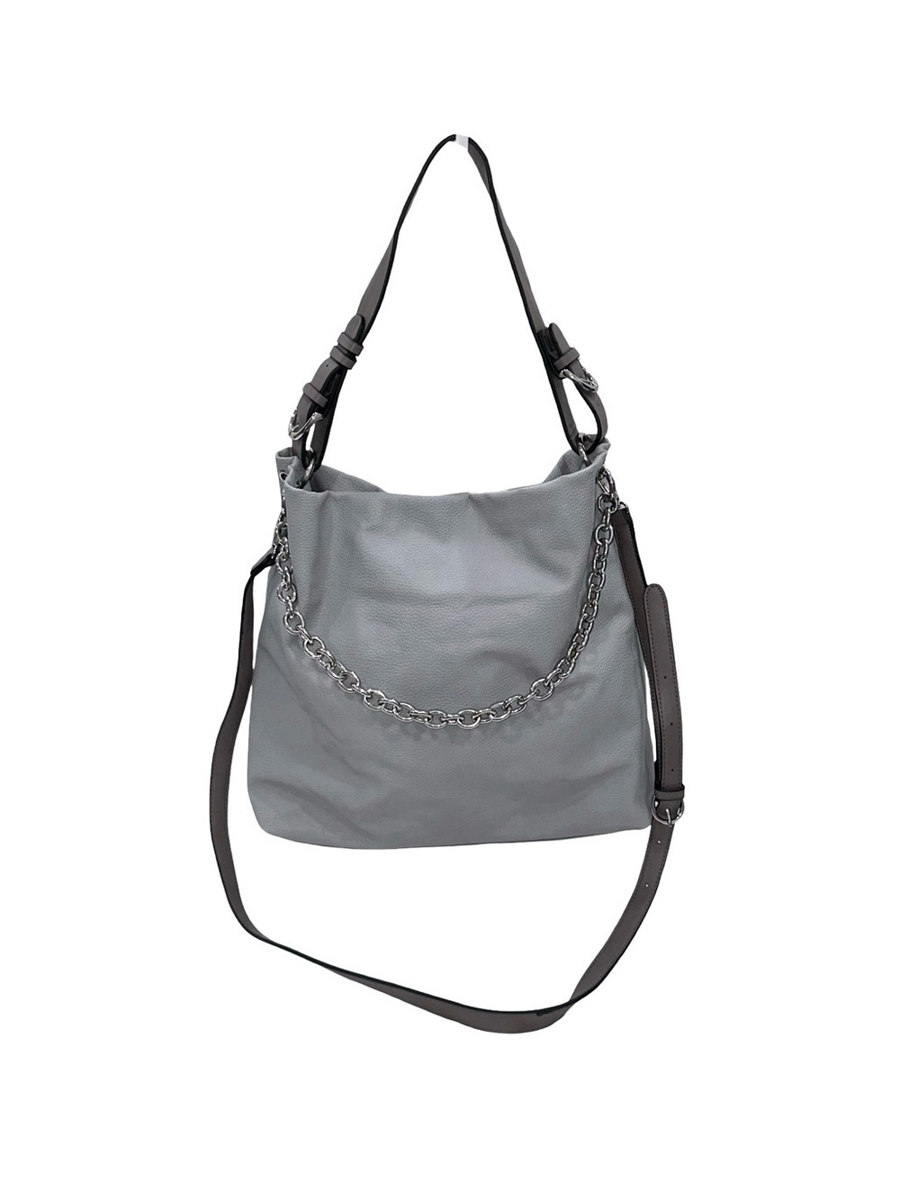 Chelsea28 Grey Flint Faux Leather Slouchy Hobo Shoulder Bag Crossbody Chain NWT